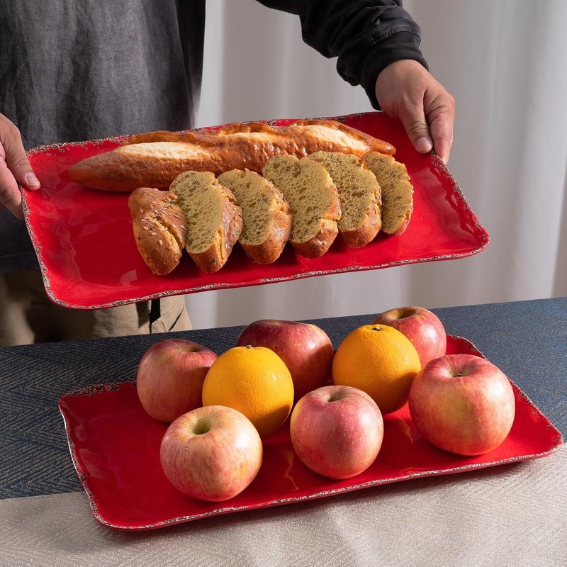 ZAROCRUS Melamine Serving Platters set of 2 17 x 10 Large Reusable BPA Free Rectangular Party TrayPlatters for Serving Appetizers Fruits On Christmas and all OccasionsRed - Image 4
