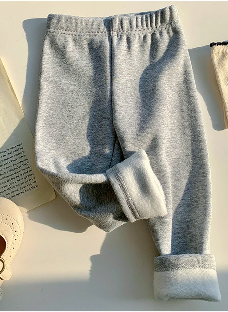 Loquat Kids Solid Color Thick Thermal Underwear Pants Cotton Soft Long Johns Base Layer Bottom Children's Pajama Pants Light Gray 