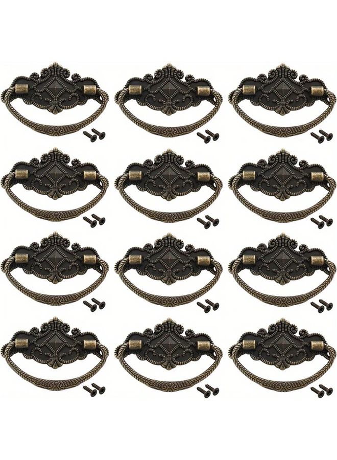12pcs Vintage Bronze Wreath Drawer Pulls 2.91 x 1.85 Inch Metal Cabinet Handles With Screws - Image 1