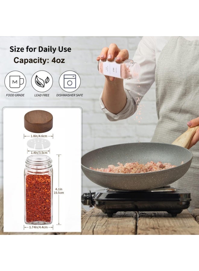 أنمي 24 قطعة برطمانات توابل زجاجية مع ملصقات-4 أوقية غطاء خشب أكاسيا-حاويات توابل مربعة مع ملصقات توابل مزرعة بسيطة وقمع قابل للطي - زجاجات تخزين التوابل لرف توابل ، خزانة ، درج - Image 2