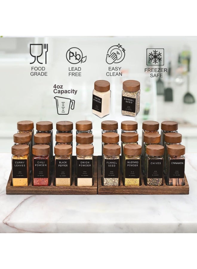 أنمي 24 قطعة برطمانات توابل زجاجية مع ملصقات-4 أوقية غطاء خشب أكاسيا-حاويات توابل مربعة مع ملصقات توابل مزرعة بسيطة وقمع قابل للطي - زجاجات تخزين التوابل لرف توابل ، خزانة ، درج - Image 5