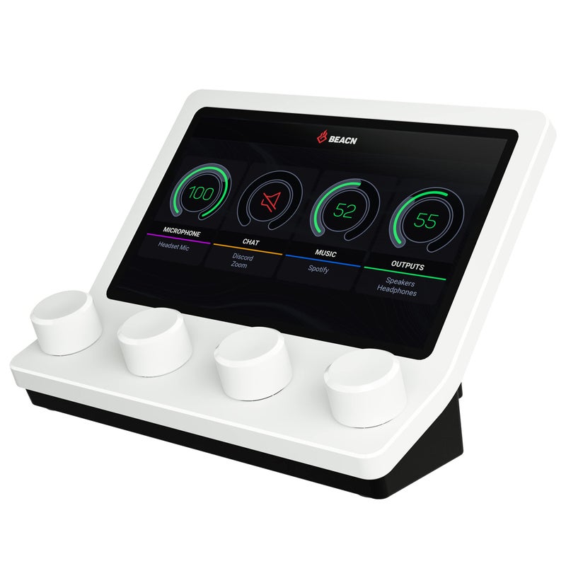 BEACN Mix USB C Audio Controller | Windows Audio Mixer for PC Gaming or Work | 4-Channel Audio Control with 5" Full-Color Display & Precision Knobs | Drag-and-Drop Customization (White) - Image 1