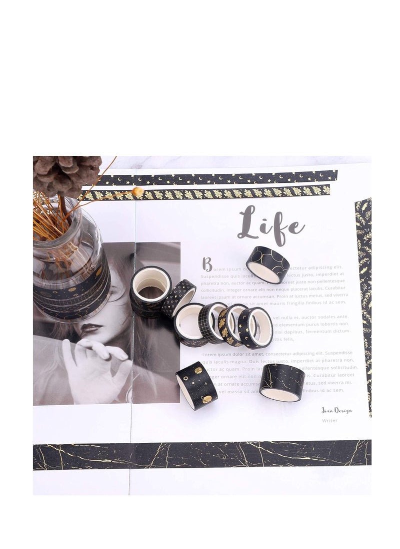 SYOSI Black Gold Washi Tape, DIY Gift Wrap Scrapbooking and Craft, Sticky Adhesive Paper Masking Tape Decorative Sticker with Lovely Printed Patterns and Long-Lasting Colors (10Rolls)  - Image 5