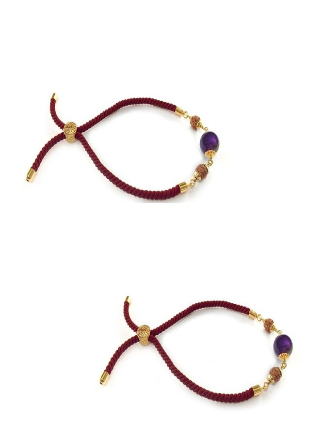 Chitshakti Semi-Precious Stone Amethyst Rakhi for Brother with Sacred Rudraksha with Exquisite Red Thread (Pack of 2)| Traditional Rakhi Set | Adjustable Clasp | Rakhi Combo for Brother and Bhabhi - Image 4