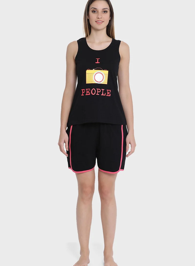 Clovia Print Me Pretty Tank Top & Shorts Set - Cotton Rich