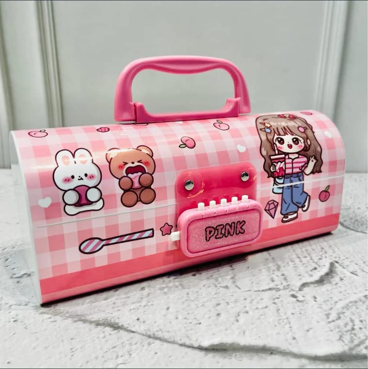 Rahasya Enterprise Pen & Pencil Box-Suitcase Style Password Lock Pencil Case,Multi-Layer Pencil Box for Kids, Boys, Girls, Stationary Organizer Case for Kids (Pink-Beuty) - Image 3
