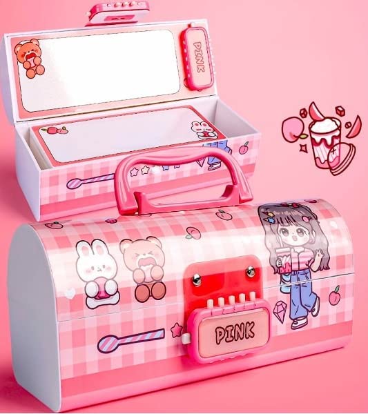 Rahasya Enterprise Pen & Pencil Box-Suitcase Style Password Lock Pencil Case,Multi-Layer Pencil Box for Kids, Boys, Girls, Stationary Organizer Case for Kids (Pink-Beuty) - Image 2