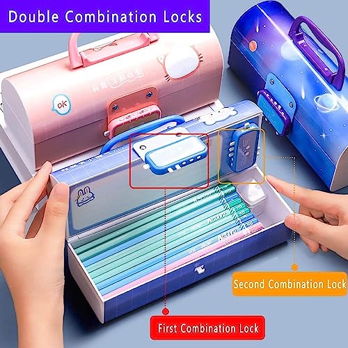 Rahasya Enterprise Pen & Pencil Box-Suitcase Style Password Lock Pencil Case,Multi-Layer Pencil Box for Kids, Boys, Girls, Stationary Organizer Case for Kids (Pink-Beuty) - Image 5