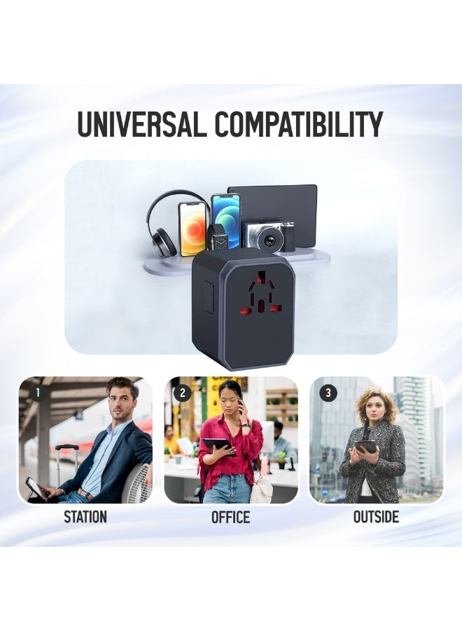 TKOOFN Universal International Power Travel Plug Adapter, 6 in 1 European Travel Plug Adapter with 4 USB-A and 1 USB C Wall Charger and Worldwide AC Outlet for Europe USA UK AUS Asia Middle East -  Black - Image 3