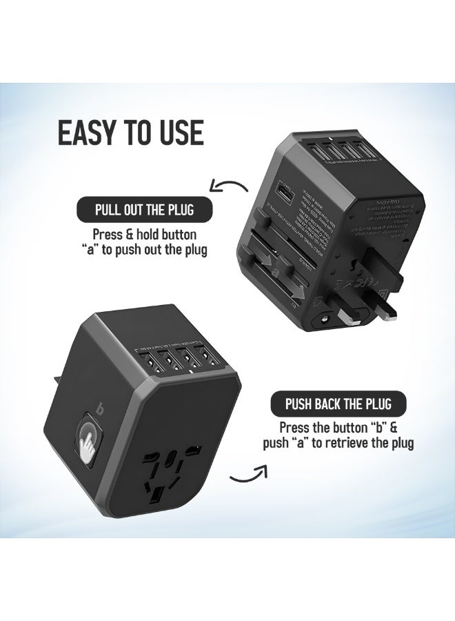 TKOOFN Universal International Power Travel Plug Adapter, 6 in 1 European Travel Plug Adapter with 4 USB-A and 1 USB C Wall Charger and Worldwide AC Outlet for Europe USA UK AUS Asia Middle East -  Black - Image 5