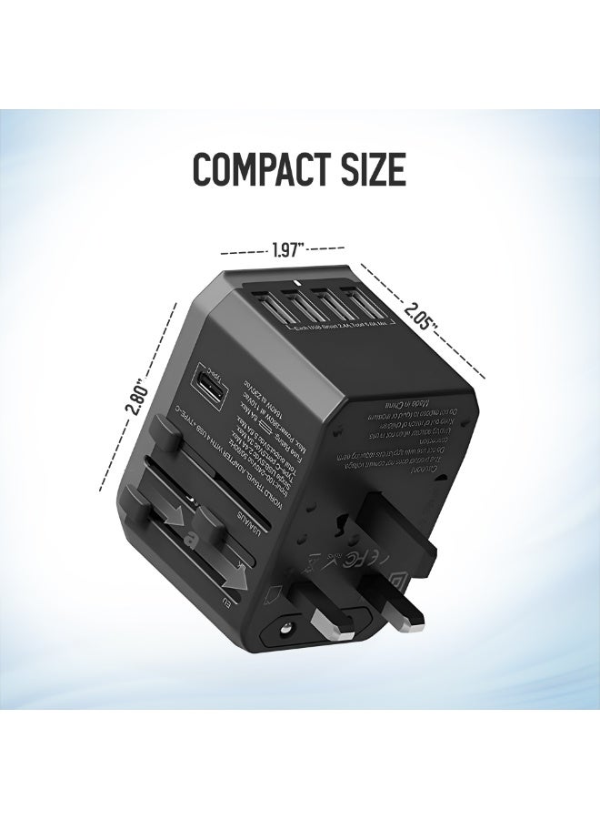 TKOOFN Universal International Power Travel Plug Adapter, 6 in 1 European Travel Plug Adapter with 4 USB-A and 1 USB C Wall Charger and Worldwide AC Outlet for Europe USA UK AUS Asia Middle East -  Black - Image 4