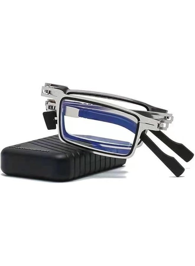 Small Folding Reading Glasses for Men and Women Presbyopia Glasses with Metal Frame and Anti-Blue Lens ( +2.00 ) - Image 1