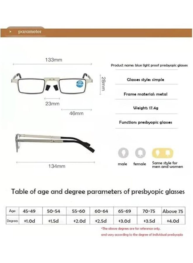 Small Folding Reading Glasses for Men and Women Presbyopia Glasses with Metal Frame and Anti-Blue Lens ( +2.00 ) - Image 5