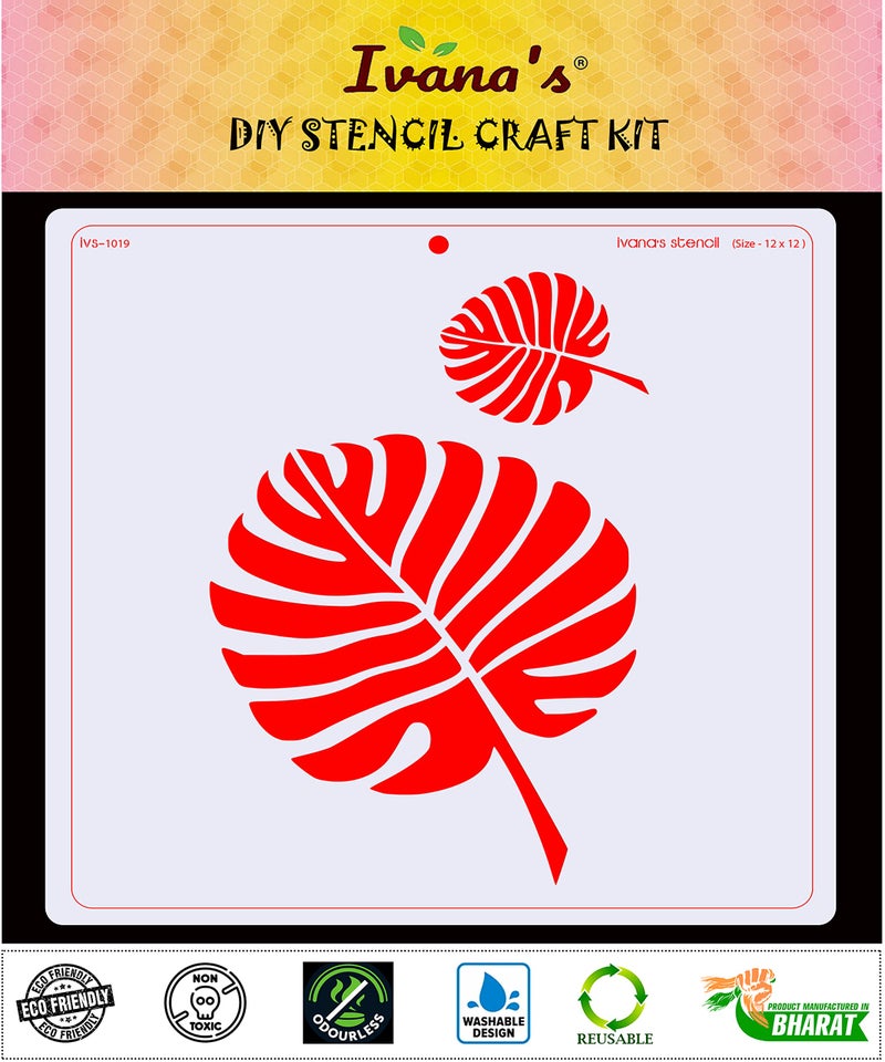 IVANA'S Leaves Stencil for Art & Craft, Reusable DIY Decorative Stencil for Painting on Canvas, Fabric, Cloth, Paper, Glass, Furniture and Wall, Size - 12 x 12 inch, IVS-1019, Off White - Image 2