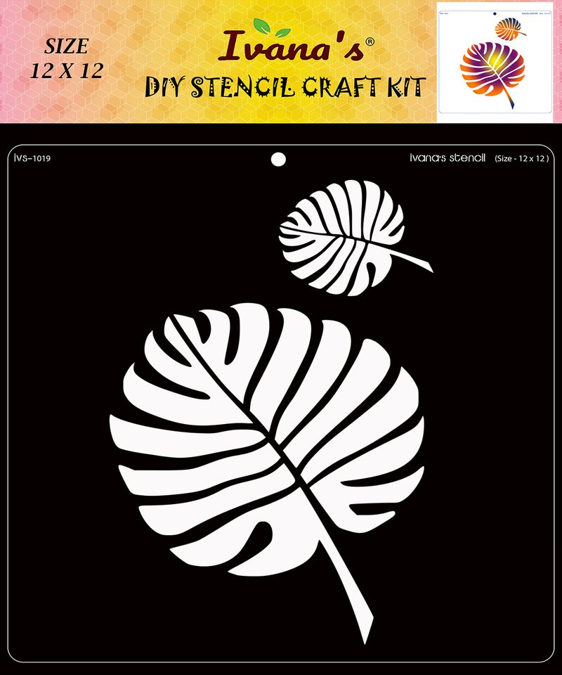 IVANA'S Leaves Stencil for Art & Craft, Reusable DIY Decorative Stencil for Painting on Canvas, Fabric, Cloth, Paper, Glass, Furniture and Wall, Size - 12 x 12 inch, IVS-1019, Off White - Image 1