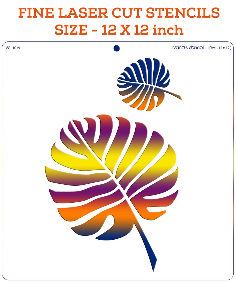IVANA'S Leaves Stencil for Art & Craft, Reusable DIY Decorative Stencil for Painting on Canvas, Fabric, Cloth, Paper, Glass, Furniture and Wall, Size - 12 x 12 inch, IVS-1019, Off White - Image 3