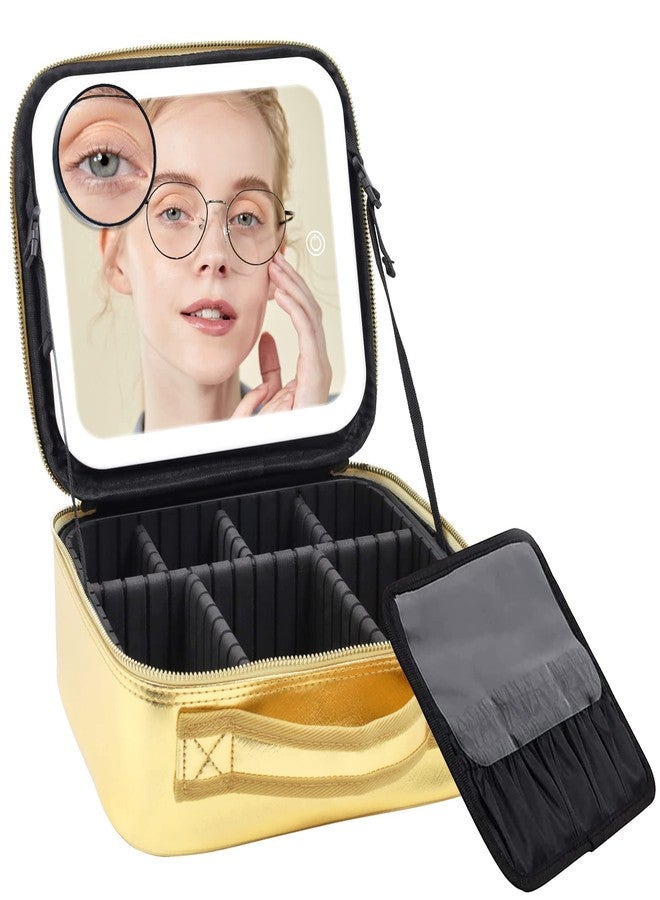 اروتيد حقيبة مكياج RRtide مزودة بمرآة وإضاءة، حقيبة مكياج للسفر مع مرآة مضيئة، حقيبة مستحضرات تجميل قابلة للتقسيم مع 3 ألوان إضاءة، منظم مكياج مع فواصل قابلة للتعديل ولوحة فرشاة كبيرة - Image 1