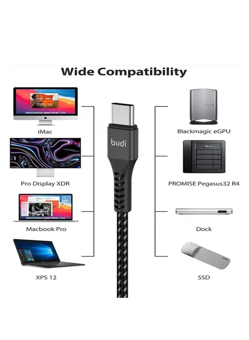 بودي كابل شحن/MYSM من Budi USB C إلى USB C بطول 3 أمتار، قدرة 65 واط، غلاف من الألمنيوم، للاستخدام مع الأجهزة المحمولة - أسود - Image 4
