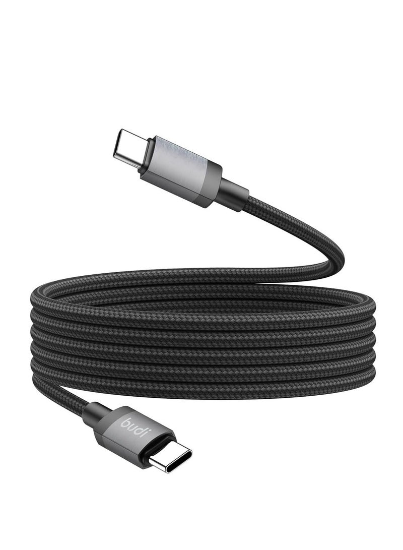 بودي كابل شحن/MYSM من Budi USB C إلى USB C بطول 3 أمتار، قدرة 65 واط، غلاف من الألمنيوم، للاستخدام مع الأجهزة المحمولة - أسود - Image 1