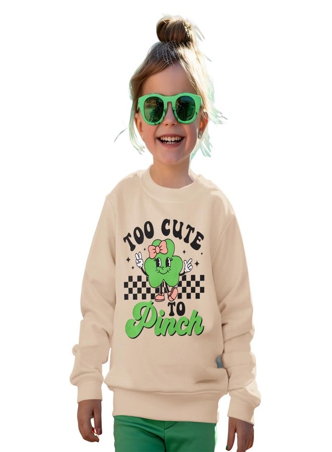 KEKEMI Toddler Baby Girl St Patricks Day Sweatshirt Too Cute To Pinch Shamrock Outfit Lucky Clover Long Sleeve Irish Shirt(Beige,3-4T) - Image 1