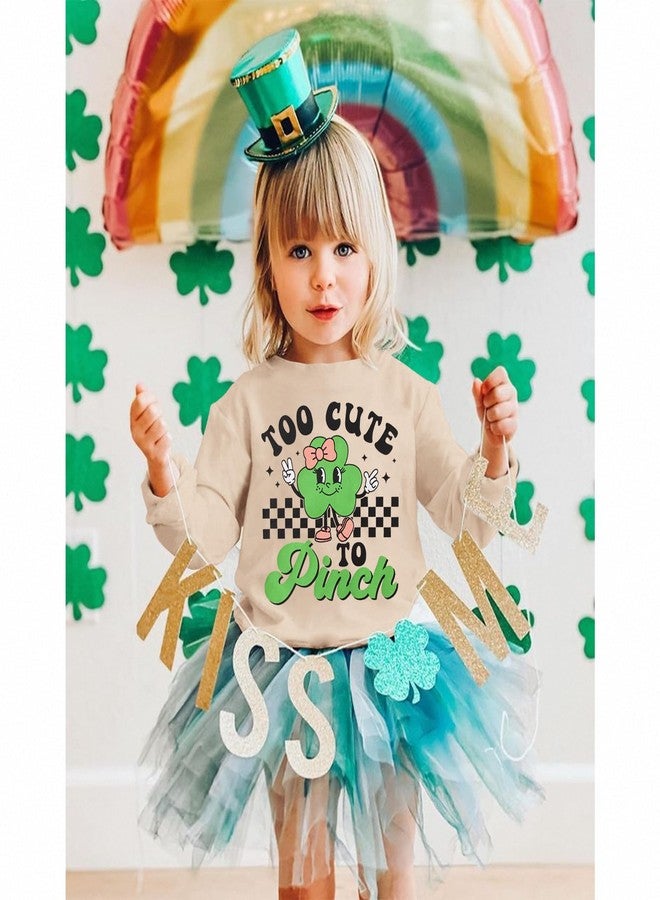 KEKEMI Toddler Baby Girl St Patricks Day Sweatshirt Too Cute To Pinch Shamrock Outfit Lucky Clover Long Sleeve Irish Shirt(Beige,3-4T) - Image 3