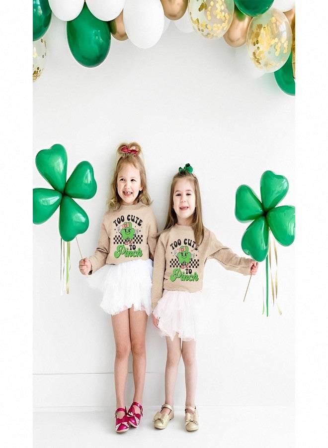 KEKEMI Toddler Baby Girl St Patricks Day Sweatshirt Too Cute To Pinch Shamrock Outfit Lucky Clover Long Sleeve Irish Shirt(Beige,3-4T) - Image 4