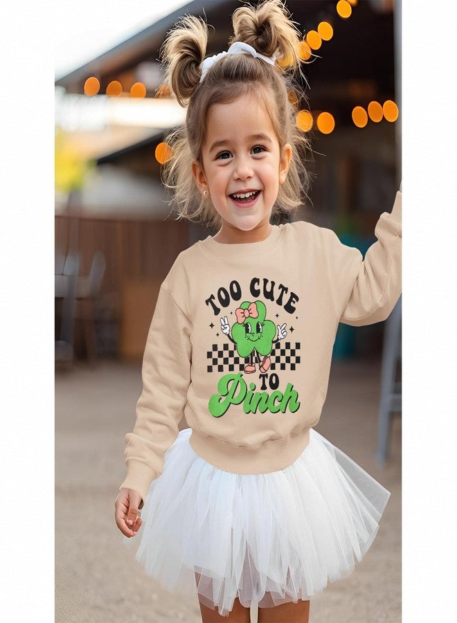 KEKEMI Toddler Baby Girl St Patricks Day Sweatshirt Too Cute To Pinch Shamrock Outfit Lucky Clover Long Sleeve Irish Shirt(Beige,3-4T) - Image 2