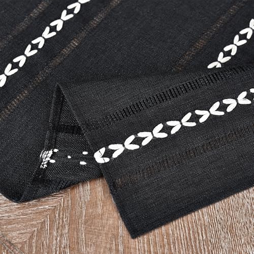 NEWISHER Rustic Farmhouse Embroidered Square Tablecloth Jacquard Striped Table Cloth Linen Texture Washable Dining Table Cover Kitchen Dining Home Decoration Black 36x36 inch - Image 5