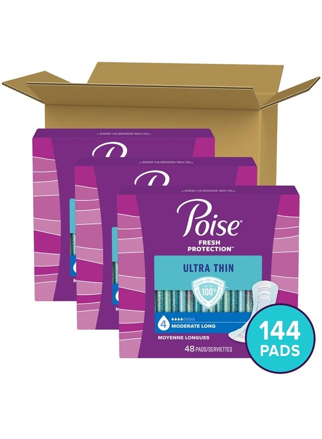 Poise وسادات سلس البول فائقة النحافة ووسادات سلس البول بعد الولادة، 4 قطرات امتصاص معتدل، طول طويل، 144 قطعة (3 عبوات من 48)، قد يختلف التعبئة - Image 2