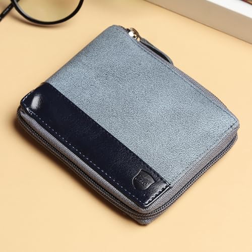 SAMTROH Men's Vegan Leather Zipper Wallet | Slim Bifold Wallet with 5 Card Slots, 2 Hidden Compartments, 1 Coin Pocket, 2 Cash Sections | Stylish Compact Wallet for Everyday Use Travel Office (Grey) - Image 2
