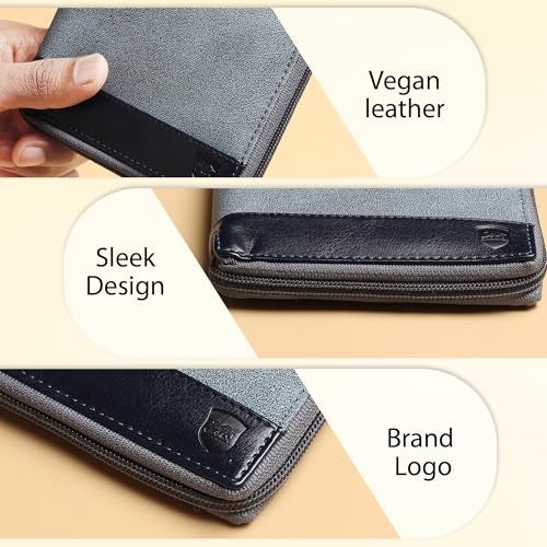 SAMTROH Men's Vegan Leather Zipper Wallet | Slim Bifold Wallet with 5 Card Slots, 2 Hidden Compartments, 1 Coin Pocket, 2 Cash Sections | Stylish Compact Wallet for Everyday Use Travel Office (Grey) - Image 5