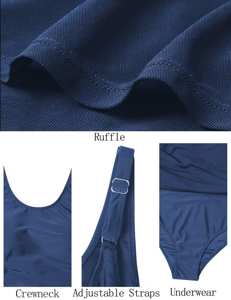 CiCiBird Women One Piece Tummy Control Swimsuit Modest Swim Dress Bathing Suit Skirt Swimwear Blue XL - Image 5