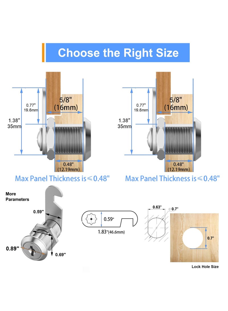 SANMUGEED 16mm Cam Lock, Cupboard Cabinet Door Locks, Drawer Cabinet Locking Security Mailbox Lock Cabinet Drawer Cupboard Cam Lock Letter Box Locks - Image 2
