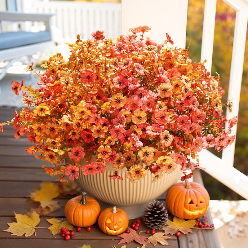 HyeFlora Artificial Fall Flowers Faux Mums for Outdoor Indoor Garden Home Decoration, Faux Flower Daisy with Eucalyptus Leaves Fake Mums Plants Greenery Boxwood Porch Patio, 12 Bundles - Image 2