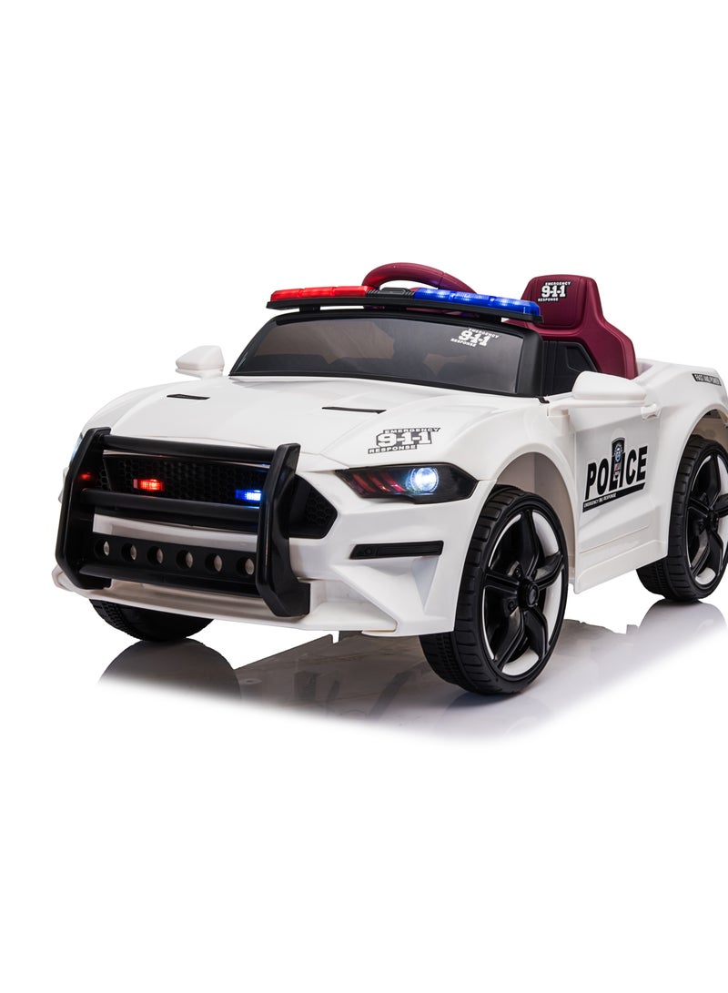 GOLD MANTIS Kids Ride-On Police Car with Remote Control | 12V Electric Car with LED Lights, Siren Sounds, and Music | Rechargeable Battery, Safety Belt, & Realistic Design | Perfect Gift for Boys & Girls  - Image 1
