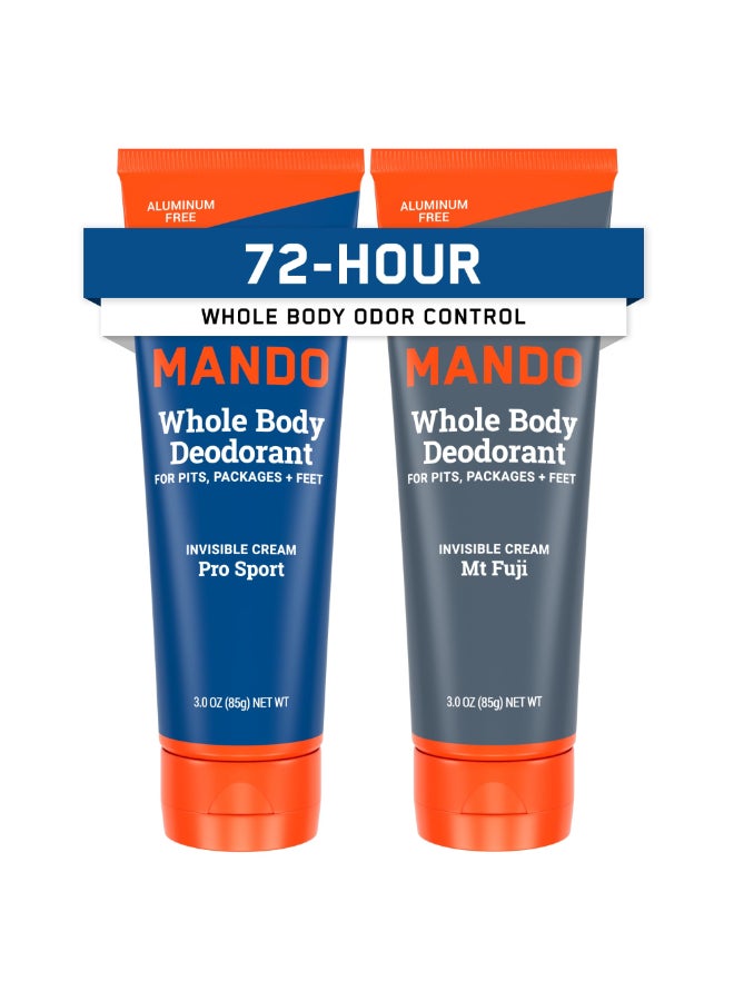 Mando Whole Body Deodorant For Men Invisible Cream 72 Hour Odor Control Aluminum Free Baking Soda Free Skin Safe 3 Ounce Tube Pack of 2 Pro Sport and Mount Fuji - Image 2