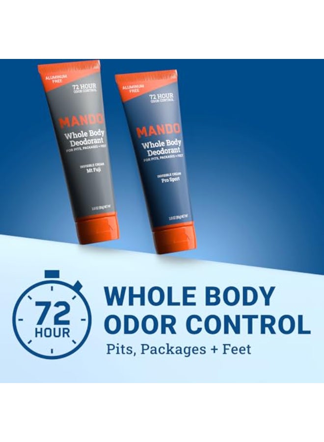 Mando Whole Body Deodorant For Men Invisible Cream 72 Hour Odor Control Aluminum Free Baking Soda Free Skin Safe 3 Ounce Tube Pack of 2 Pro Sport and Mount Fuji - Image 3