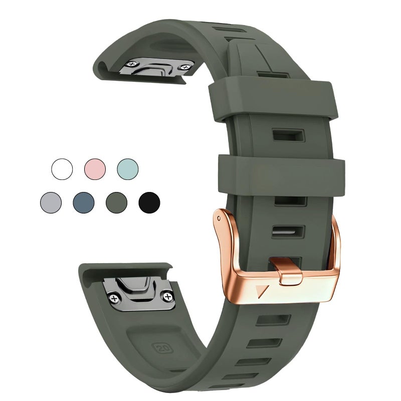 OUTVI 20mm Watch Band for Garmin fenix 6s 5s 7s pro epix pro gen 2 42mm Descent Mk2s Mk3 Mk3i soft silicone quick fit 20 bands with Rose Gold buckle for women Pink - Image 2