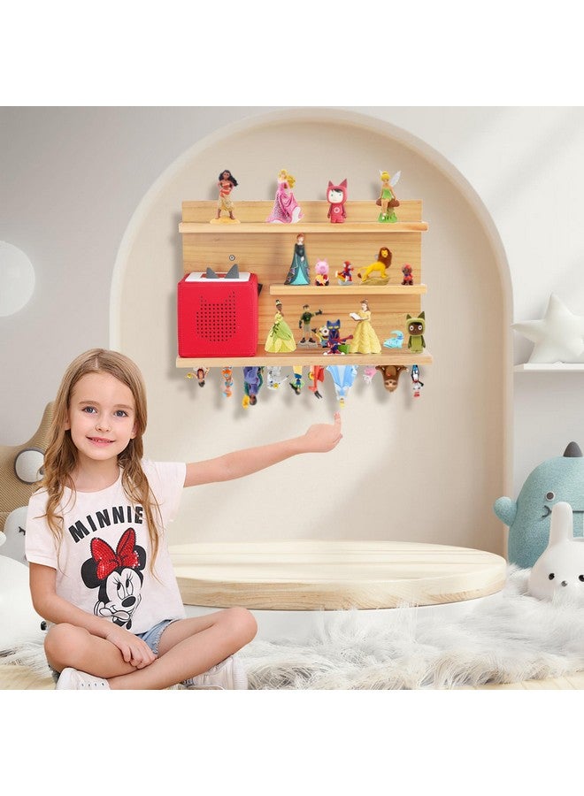 PHOENANCEE for Tonies Shelf Magnetic,for Toniebox Figures Storage Display Shelf (40-48 Character),Wall Floating Shelves Wooden,Compatible Charging Station for Children Kid's Room,Pine,3 Tier - Image 4