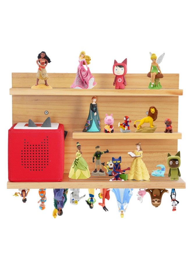 PHOENANCEE for Tonies Shelf Magnetic,for Toniebox Figures Storage Display Shelf (40-48 Character),Wall Floating Shelves Wooden,Compatible Charging Station for Children Kid's Room,Pine,3 Tier - Image 1