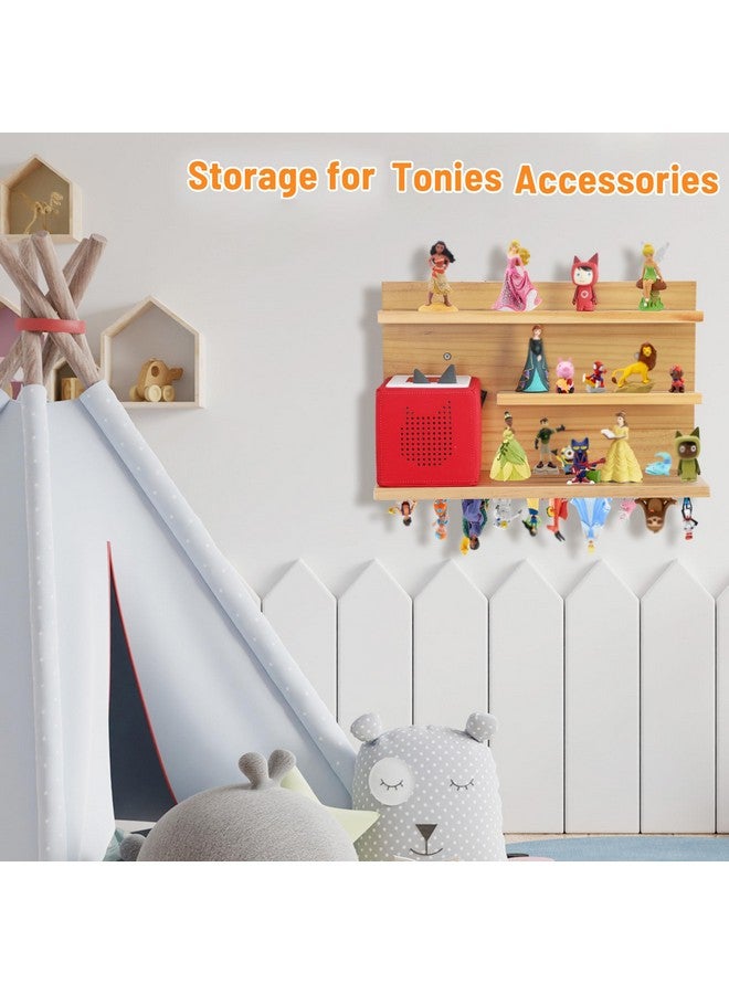 PHOENANCEE for Tonies Shelf Magnetic,for Toniebox Figures Storage Display Shelf (40-48 Character),Wall Floating Shelves Wooden,Compatible Charging Station for Children Kid's Room,Pine,3 Tier - Image 2