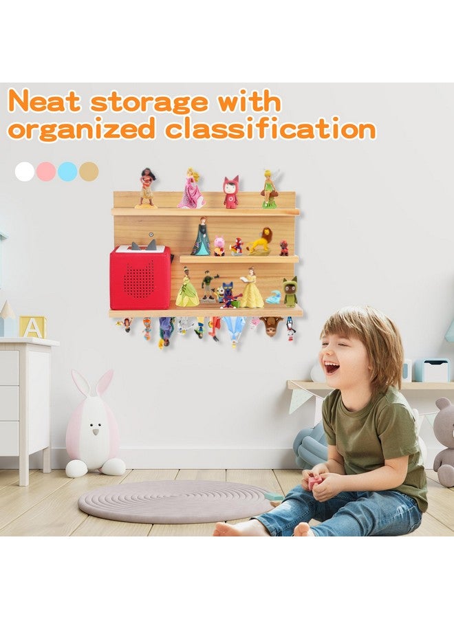 PHOENANCEE for Tonies Shelf Magnetic,for Toniebox Figures Storage Display Shelf (40-48 Character),Wall Floating Shelves Wooden,Compatible Charging Station for Children Kid's Room,Pine,3 Tier - Image 3