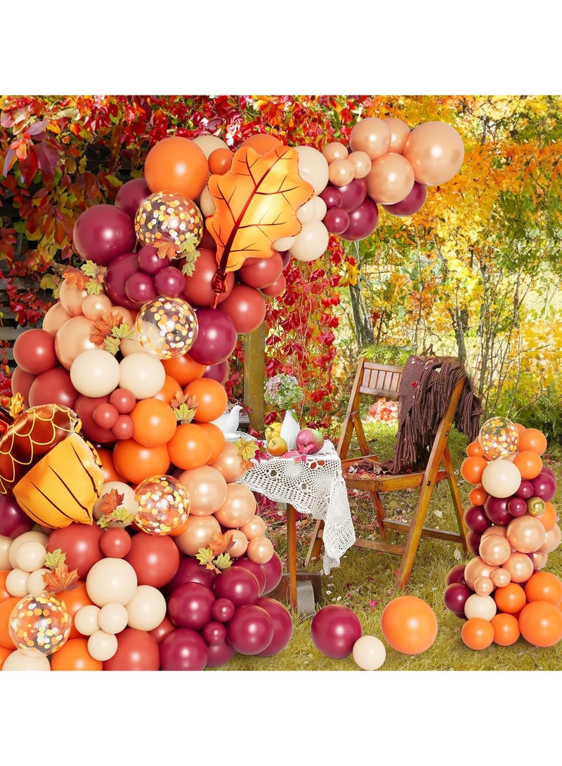 JEEJPV 138pcs Fall Balloon Garland Arch Kit with Orange Dusty Pink Wine Red Rose Gold Confetti Balloons Maple Leaf Pine Cones Foil Balloons for Thanksgiving Autumn Fall Birthday Shower Party Decorations - Image 3