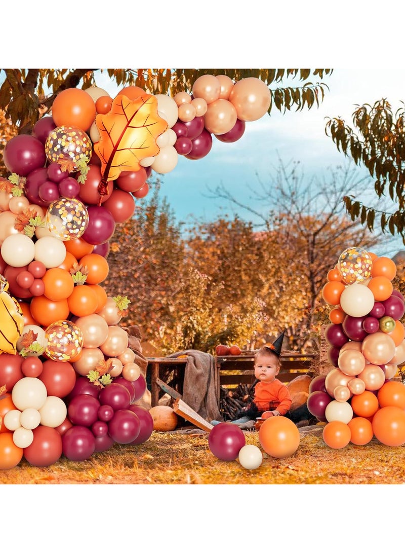 JEEJPV 138pcs Fall Balloon Garland Arch Kit with Orange Dusty Pink Wine Red Rose Gold Confetti Balloons Maple Leaf Pine Cones Foil Balloons for Thanksgiving Autumn Fall Birthday Shower Party Decorations - Image 2