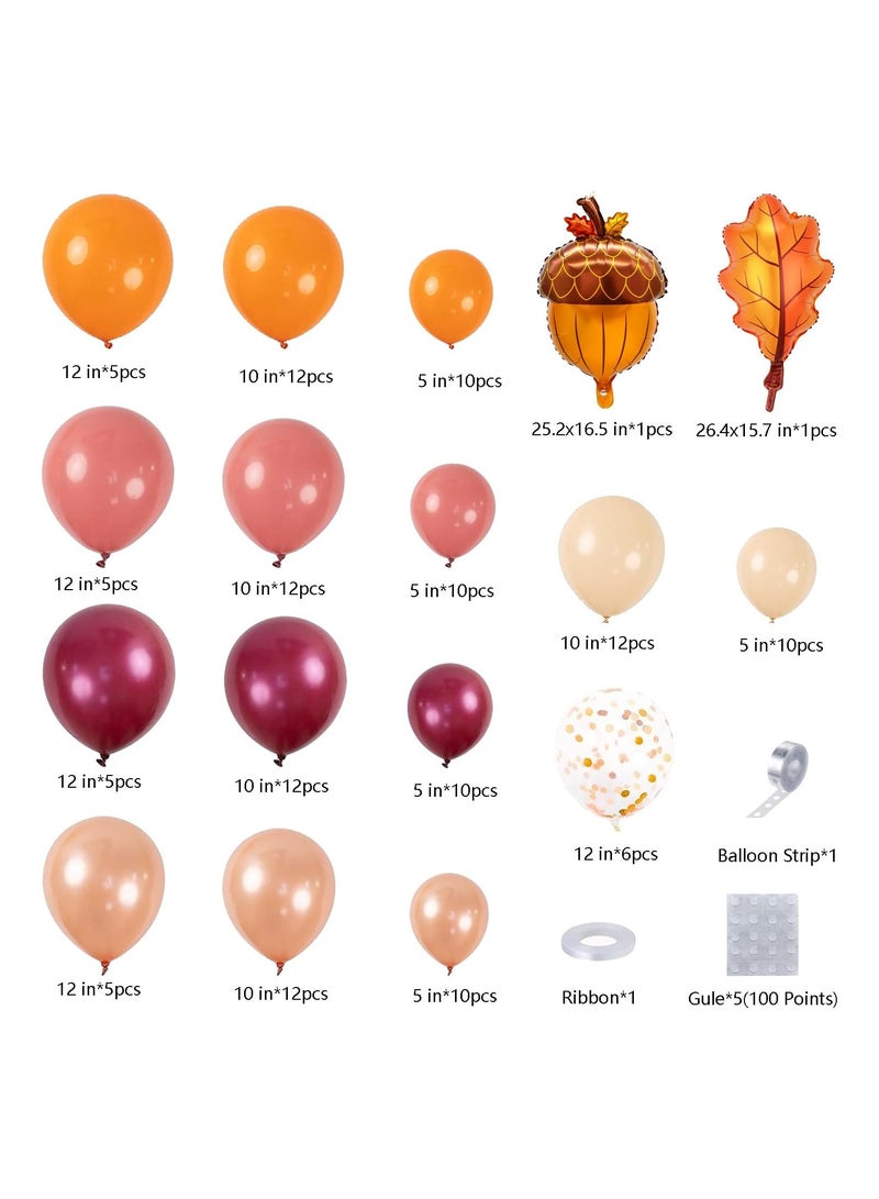 JEEJPV 138pcs Fall Balloon Garland Arch Kit with Orange Dusty Pink Wine Red Rose Gold Confetti Balloons Maple Leaf Pine Cones Foil Balloons for Thanksgiving Autumn Fall Birthday Shower Party Decorations - Image 4