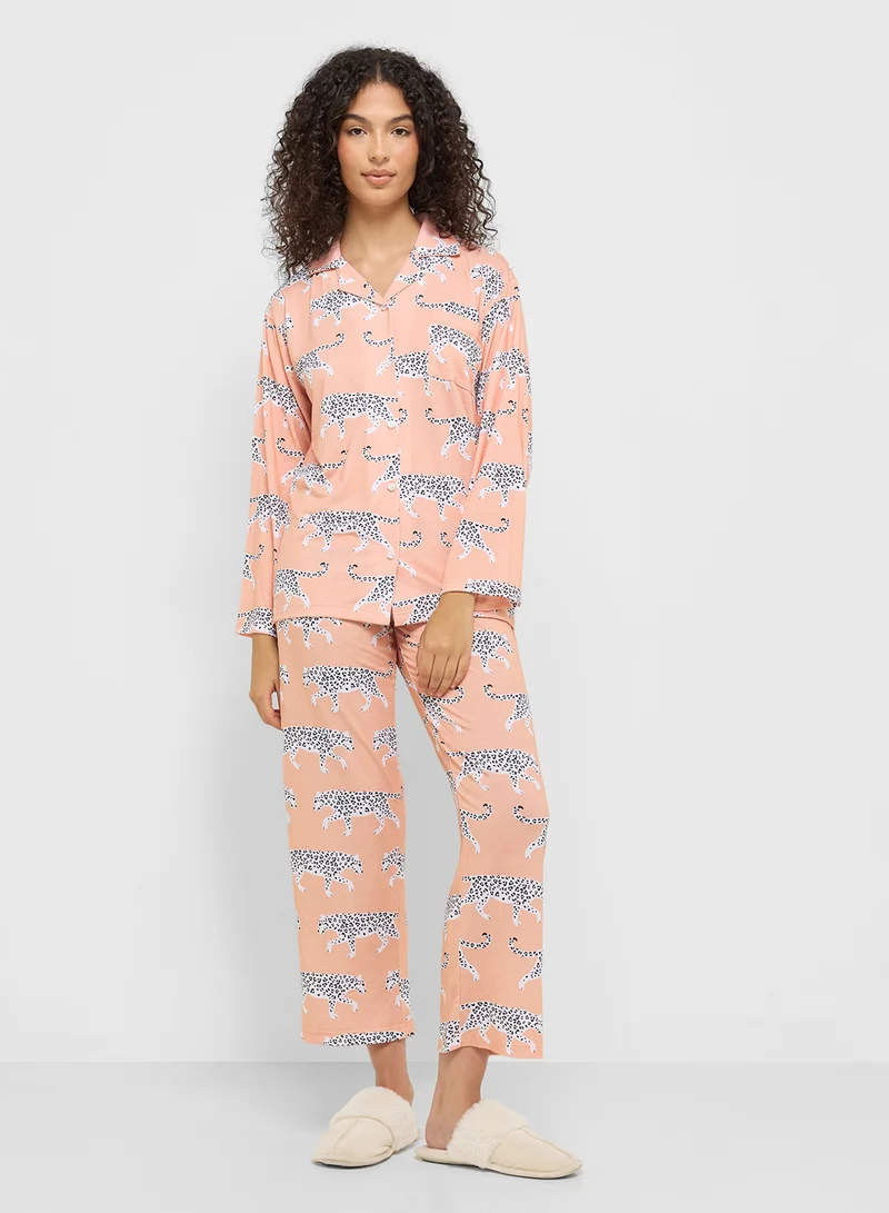 Ginger Cotton Button Up Shirt & Pyjama Set