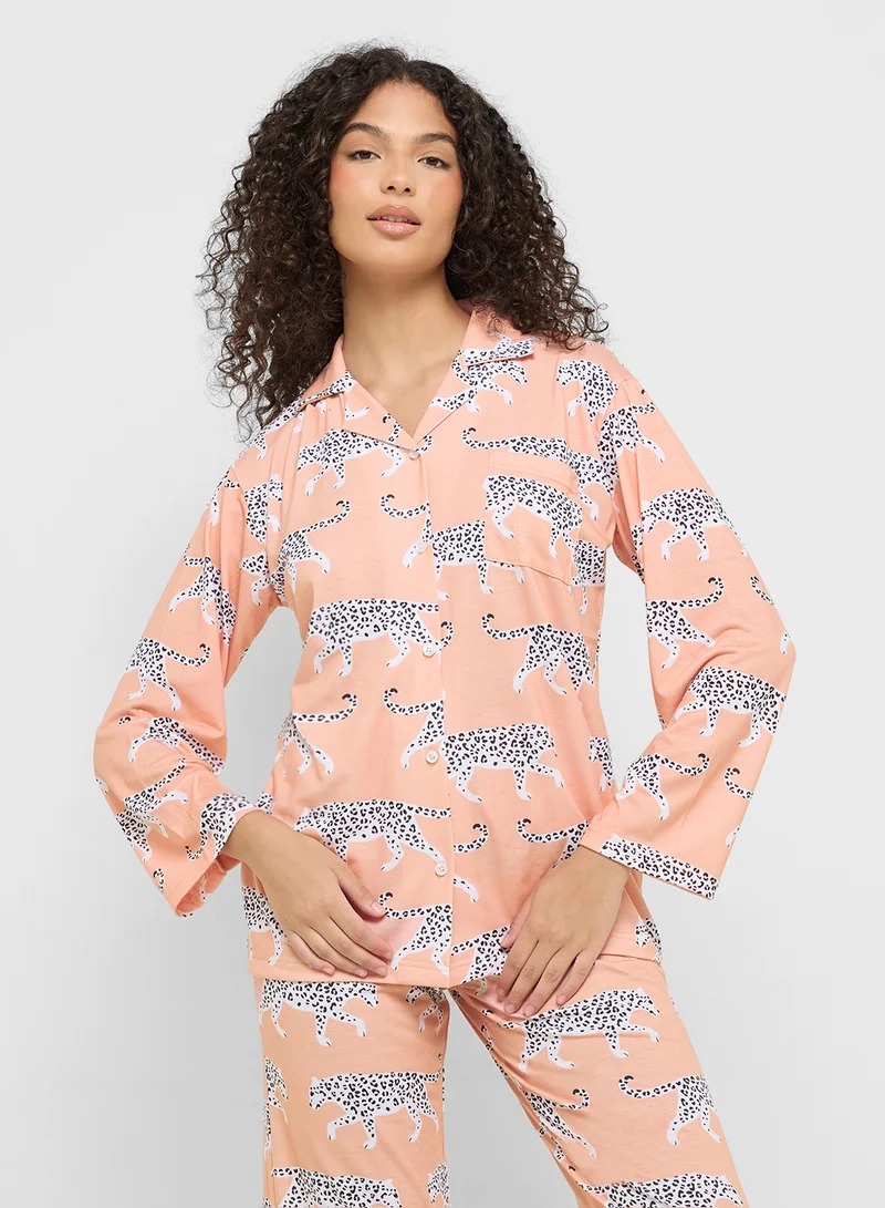 Ginger Cotton Button Up Shirt & Pyjama Set