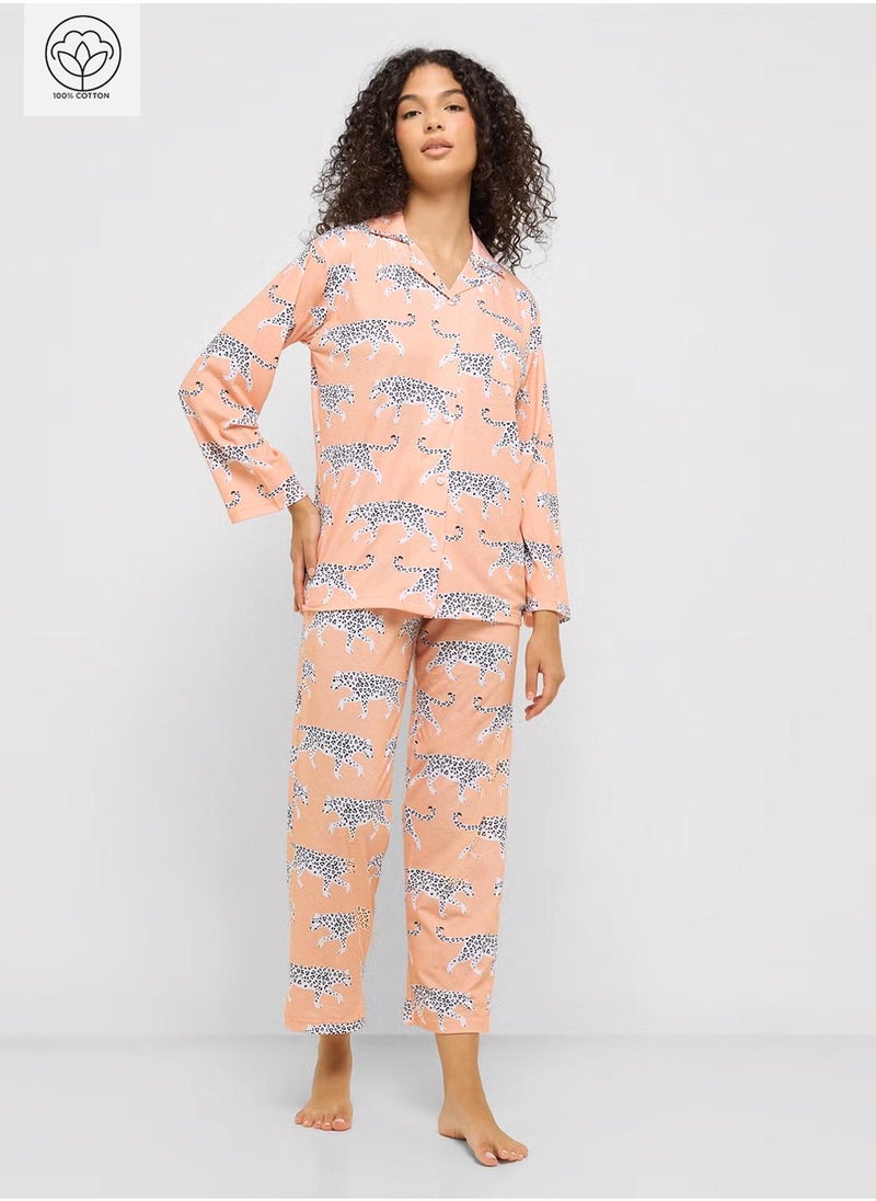 Ginger Cotton Button Up Shirt & Pyjama Set - Image 1