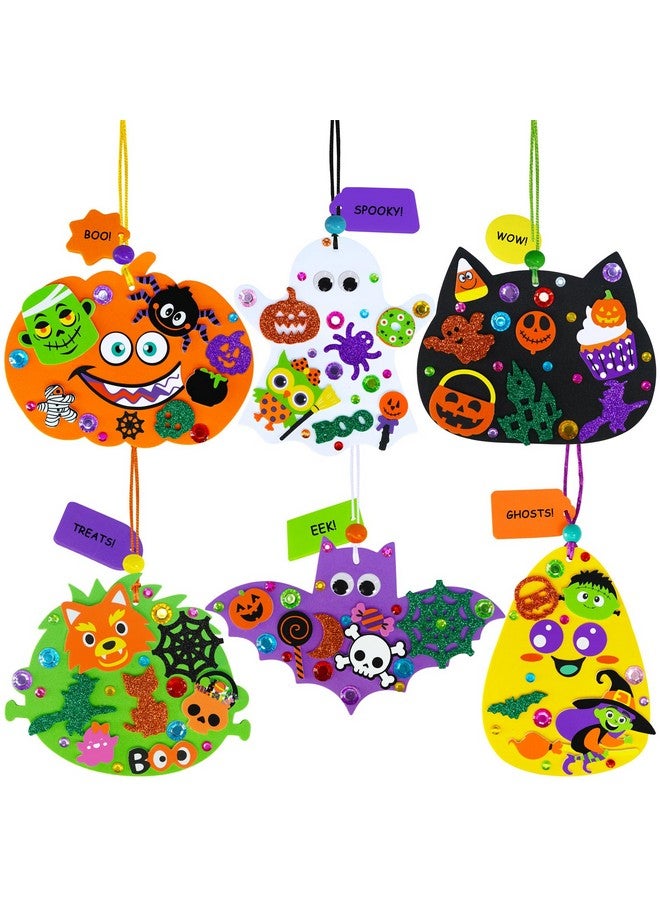 Winlyn 36 Sets Fall Crafts DIY Pumpkin Bat Black Cat Ghost Candy Corn Frankenstein Ornaments Art Sets Halloween Foam Stickers for Kids Classroom Activities Party Treats - Image 5