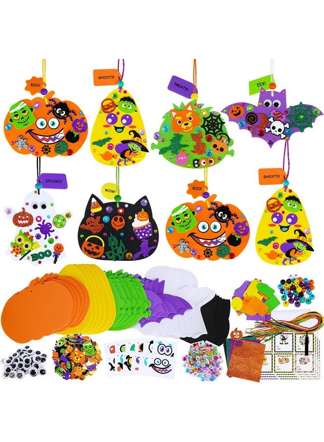 Winlyn 36 Sets Fall Crafts DIY Pumpkin Bat Black Cat Ghost Candy Corn Frankenstein Ornaments Art Sets Halloween Foam Stickers for Kids Classroom Activities Party Treats - Image 1
